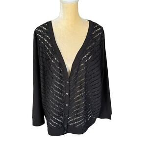 Three Dots Black Cardigan Knit Top Long Sleeve Size 2X NEW NWT Lace Front